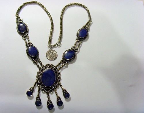 Turkmenischer Stamm Lapislazuli Hochzeit Brautjungfern Perlen große Halskette 50841 - Bild 3 von 4