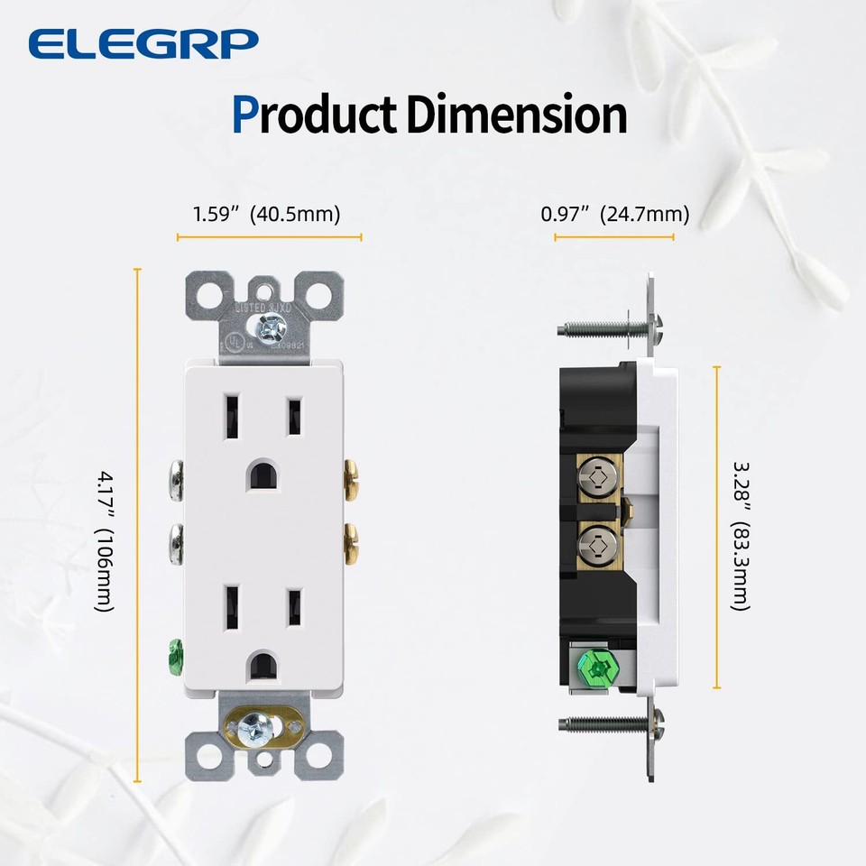 Matte White Decorator Receptacle, 15A 125V Standard Electrical Wall