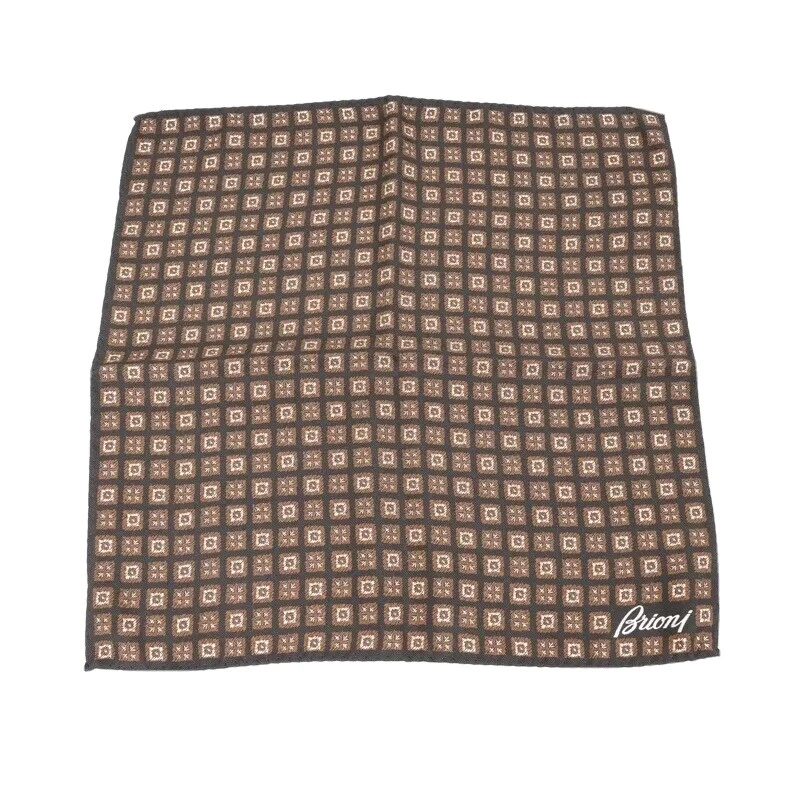 BRIONI Preto Reversível Folha Marrom Bolso Quadrado 100% Seda Feito na Itália Novo com etiquetas - Imagem 4 de 4