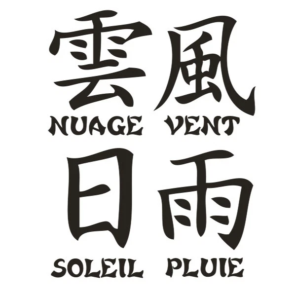 * 4 Stickers Signes Chinois - Nuage - Vent - Soleil - Pluie - 11 couleurs - Photo 1/1