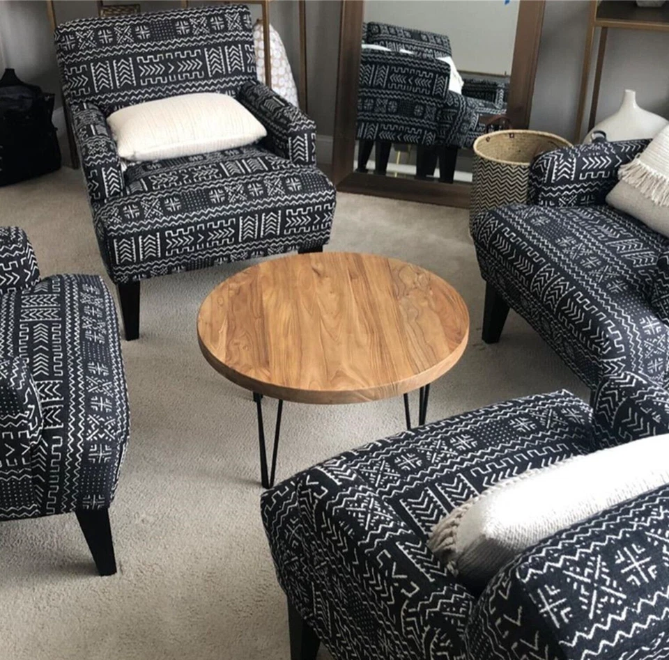 Mesa de centro de madera de olmo recuperada - Centro de mesa rústico redondo de granja de madera maciza Foto 3 de 4