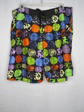 OLD NAVY BLACK W/MULTI TIE FRONT 9" INSEAM SWIM SHORTS TRUNKS SZ XXL Y833