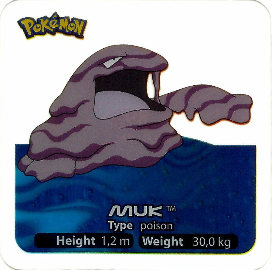 POKEMON ACETATE LAMINCARD EDIBAS, MUK, CARD # 89 OF 150, YEAR 2006.