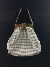 Vintage Whiting Davis white flat mesh purse with gold frame 6553