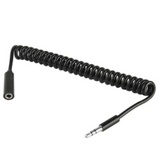 Spiral Spring 3.5mm Male to Female Aux Cable 20-80cm Black