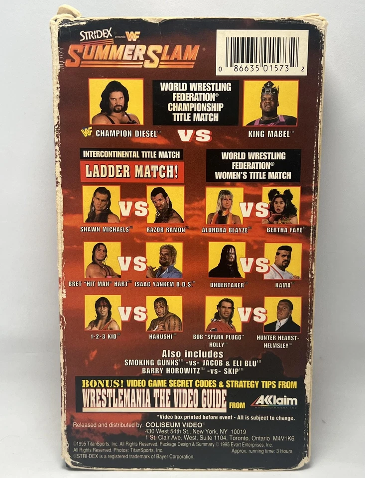 VTG WWF SummerSlam 1995 VHS Coliseum Video Diesel Mabel Wrestling WWE - Image 2 of 4