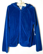 Pendelton Womens Large Velour Track Jacket Blue Zip Front Classic Retro