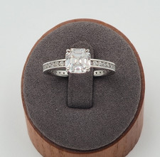 Sterling Silver 925 Cubic Zirconia Solitaire w/ Pave Stones Engagement Ring - 10