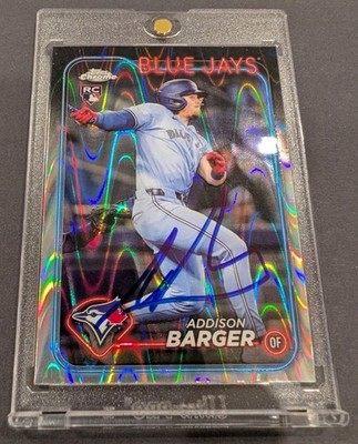 2024 Addison Barger Topps Chrome Ray Wave Refractor On Card Auto Blue Jays   