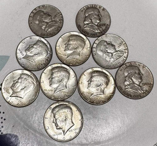 An Estate 5 90 silver Kennedy 1964 In Unc -4 Franklin Half’s 90% -1 1965 40% Sil