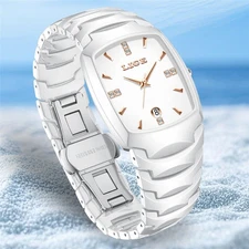 LIGE Men Quartz Watch Ceramic Strap Rectangle Wristwatch Fashion Boy Sport Watch