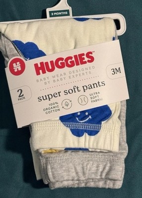 Huggies Ultra Soft Organic Cotton Pants 2 Pack 3M Ankle Gray Blue White