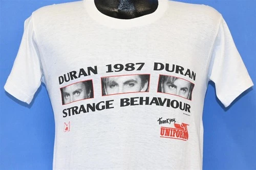 80s DURAN DURAN STRANGE BEHAVIOR THANK YOU UNIF 1980s vintage concert t-shirt, vintage, size L, single stitch, B+ condition