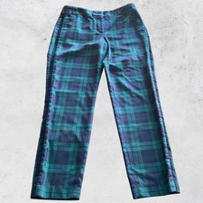 Talbots Hampshire Ankle Pants 8 Green Navy Plaid Wool Blend