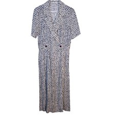 JOSEPH A BANK Vintage Floral Short Sleeve Button Front Midi Wrap Dress 8 Blue