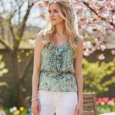 Lauren Conrad Floral Ruffle Peplum Blouse Romantic Garden Spring Cottagecore S