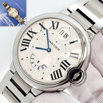 Cartier Ballon Bleu Dual Time Zone Steel Silver Roman Dial Watch 3194 W6920011