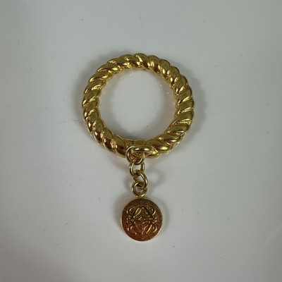 Loewe Gold Tone Scarf Ring Round Logo Pendant Charm Statement Jewelry Designer