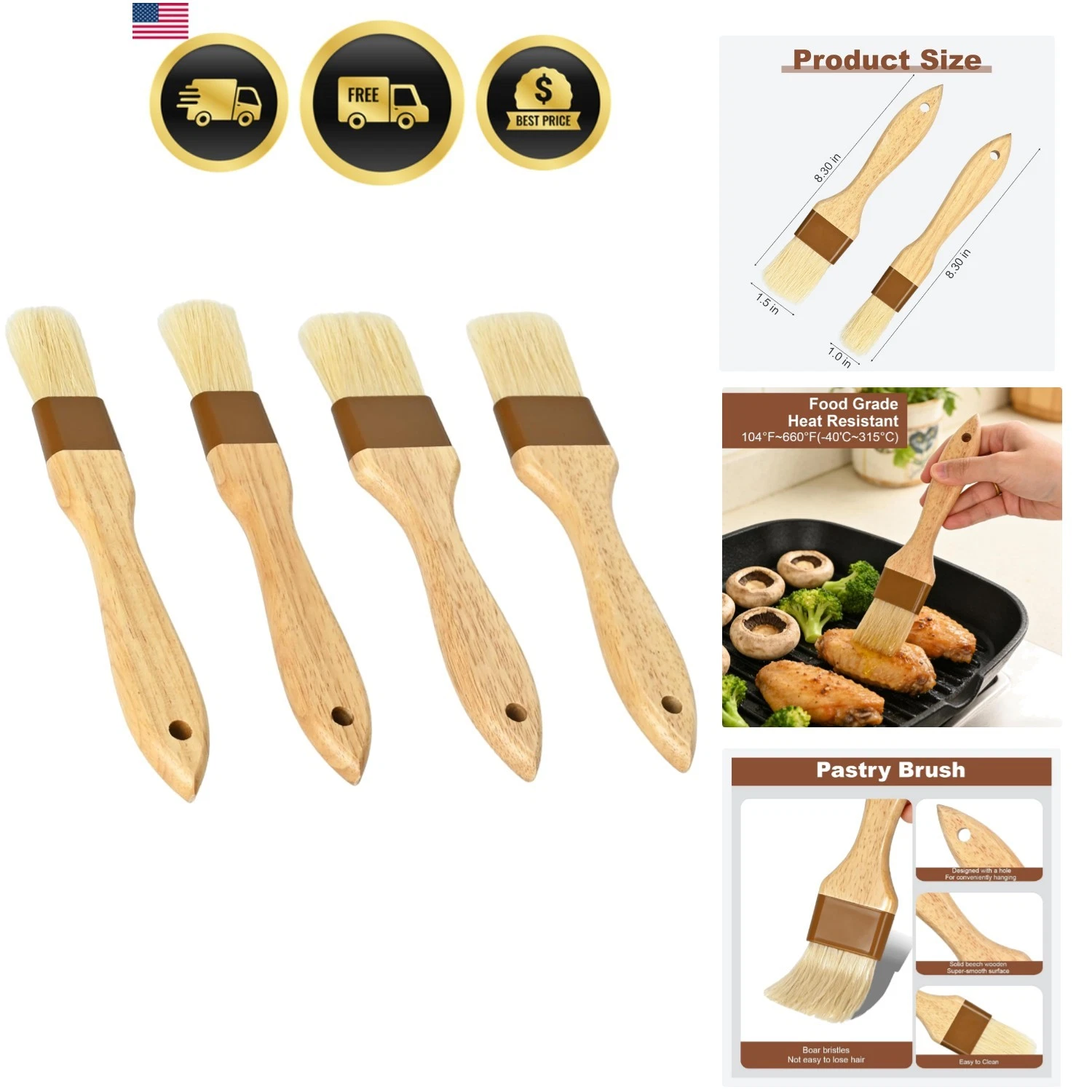 4 pcs Pastry Brush, Natural Bristle Basting Brush for Cooking and Baking, BB...
Opens in a new windo