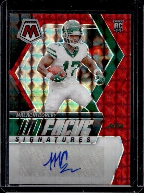2024 Panini Mosaic Malachi Corley In Focus Signatures RC Red Auto #/199 Jets