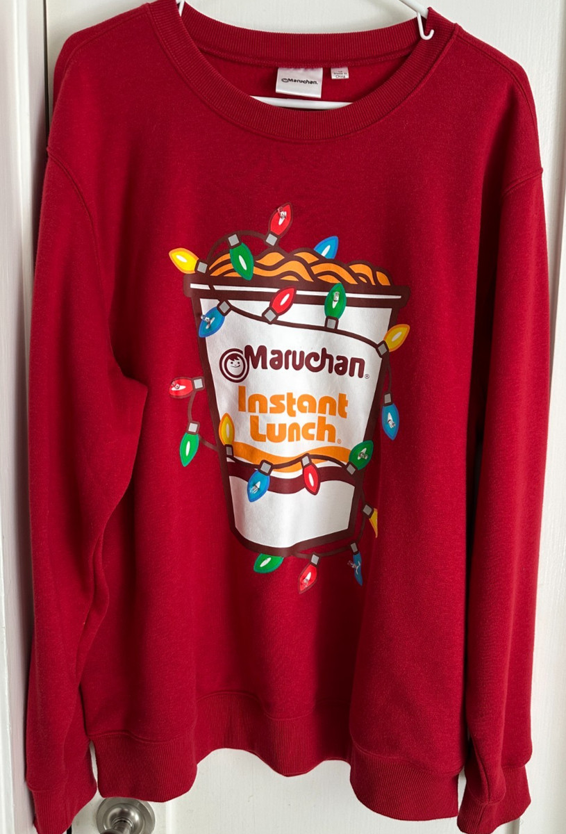 Christmas Holiday Ugly Sweater Light Up Red Sweatshirt Maruchan Ramen Noodles