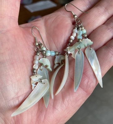 Statement Shell Dolphin Dangle Cluster Waterfall Pierced Earrings Q268