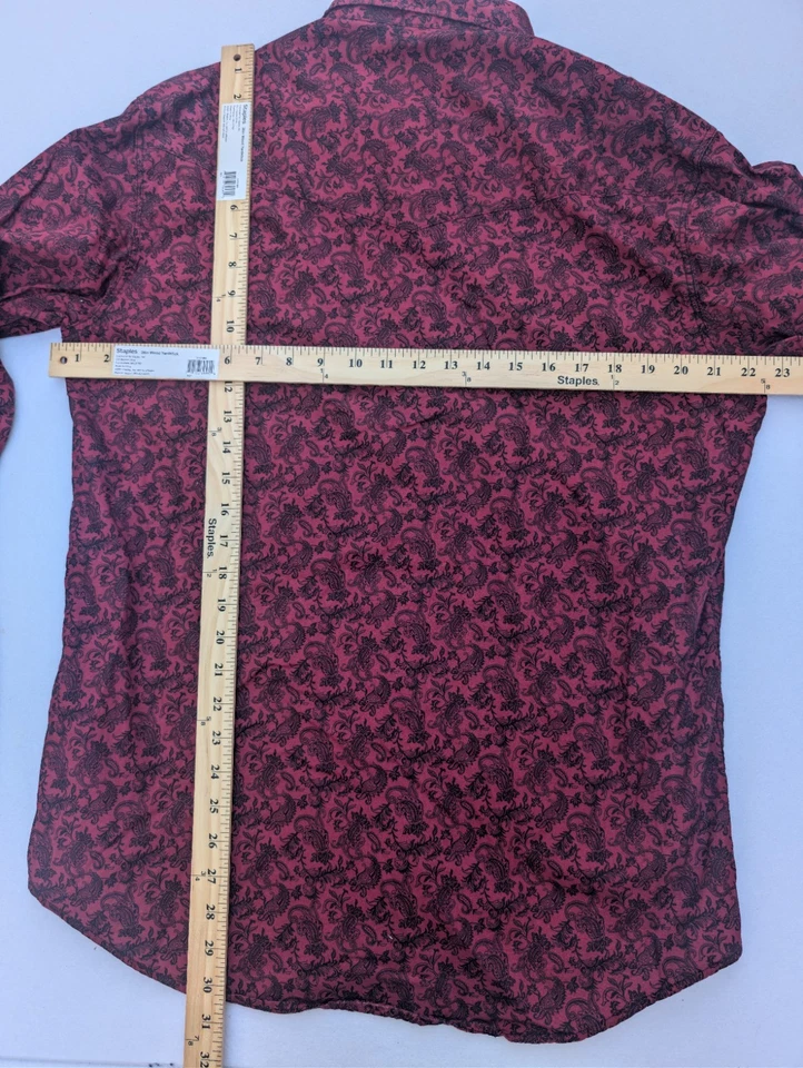 Camisa Roper Para Hombres Cachemira Borgoña Perla A Presión Western Wear Mediana 100% Algodón L/S Foto 3 de 4
