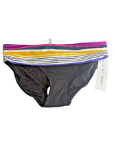 Anne Cole Women’s Swim Black and Striped Waist Band Bikini Bottoms Size M NWT