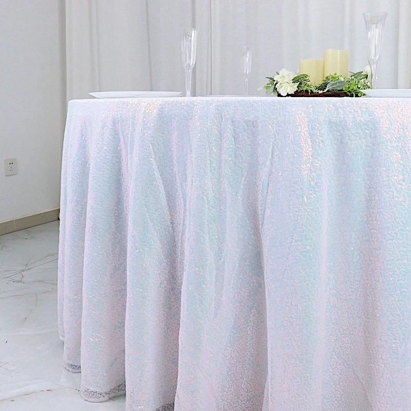 132" Iridescent Blue SEQUIN ROUND TABLECLOTH Wedding Catering Reception Linens - Image 3 of 4