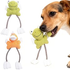 Plush  Rope Dog Toy with Crinkle  Squeaker   Chew-Resistant Frog Design 
