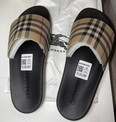Burberry Men's Black Check Slide Sandals EU 42 Casual Summer Slip