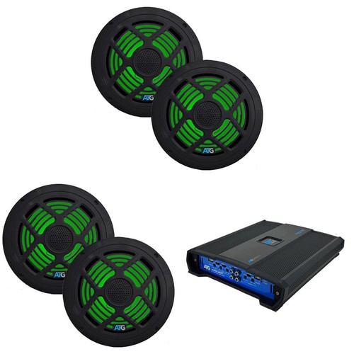 ATG Audio Power Sports Two Pair Black 8" RGB LED Speakers with Class A/B 2400...