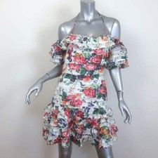 Zimmermann Allia Pintuck Halter Mini Dress White Floral Print Linen Size 2