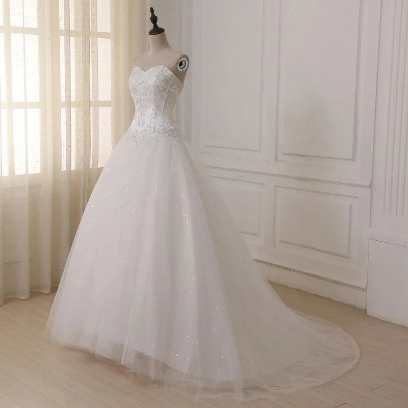 Plus Size Ball Gown Corset Wedding Dress Sweetheart Sequin Tulle Long Bride Gown - Image 4 of 4