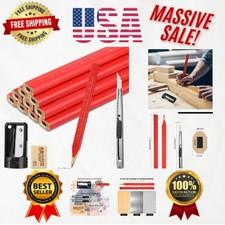 Durable Carpenter Pencil Set - 10 HB Pencils with Sharpener  Knife Essentials