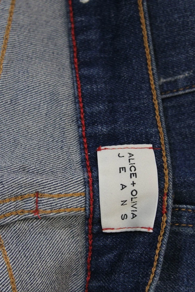 Alice + Olivia Womens Flared Wide-Leg Dark Blue Jeans Size 32 - Image 4 of 4