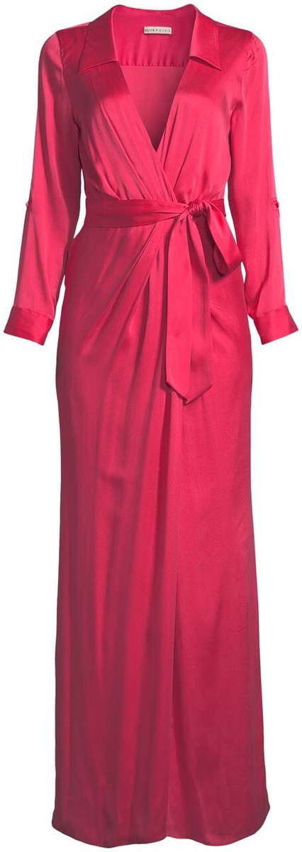 satin wrap belted maxi dress Express Satin Puff Sleeve Belted Wrap Maxi Dress NWT