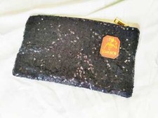 Thin Black Shiny Trendy Lady Glitter Sequins Wallet Leopard zipper | Evening Fas