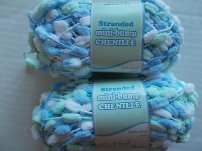 Needle Crafters Stranded Mini-bump chenille yarn, baby blue/mint/white, lot of 2
