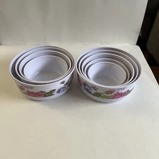 Vintage set of 9 Melamine Nesting Bowls Floral Design Serving, Storage, Mixing