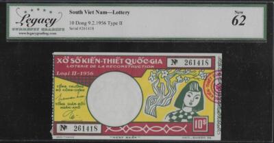 South Vietnam 10 Dong Lottery 9. 2. 1956 LCG 62