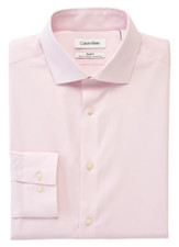 DEFECT Calvin Klein Men SlimFit Performance 14.5 32/33 Herringbone Pink $75 A379