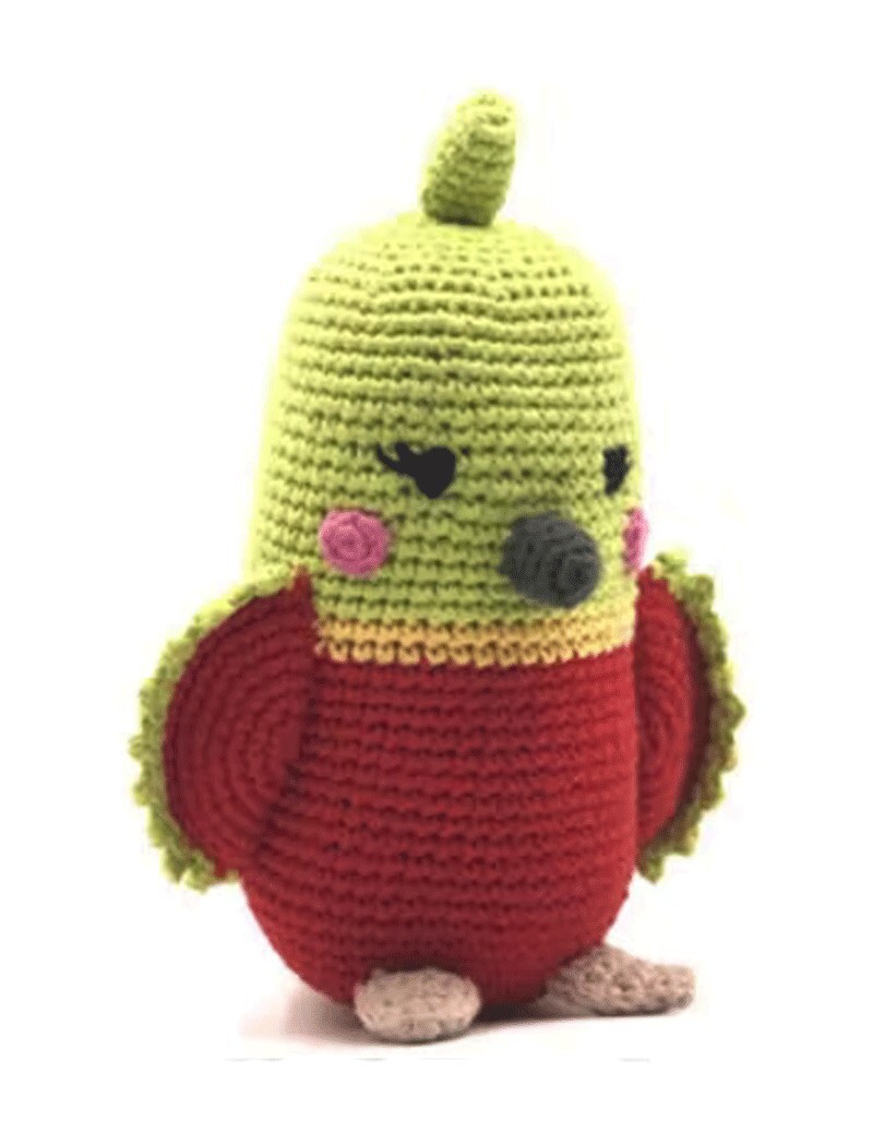 Peluche Perroquet 20 cm Pebble Child en coton bio tricoté main