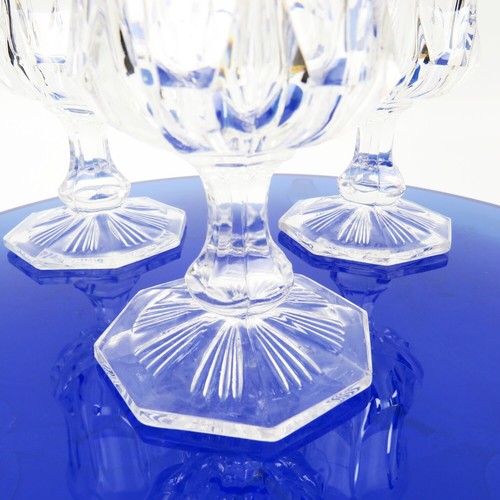 Set of 4 Antique Glass Clear Stemware GOBLETS Scallop Panel Octagonal - Picture 2 of 11