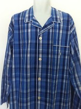 Polo Ralph Lauren Sleepwear Shirt Plaid Blues Pocket Yellow Logo LS Sz L NWT