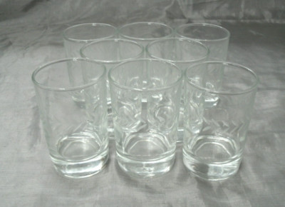 Vtg Anchor Hocking LAUREL Gray Cut Set of 8~3-1/2'' Straight Juice Flat Tumblers