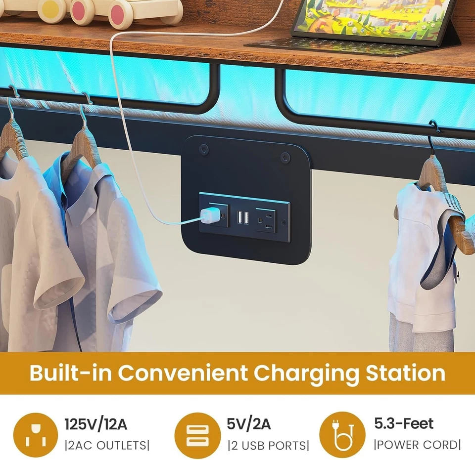 Litera de metal doble sobre doble con árbol de pasillo, litera LED con 4 cajones de almacenamiento Foto 2 de 4