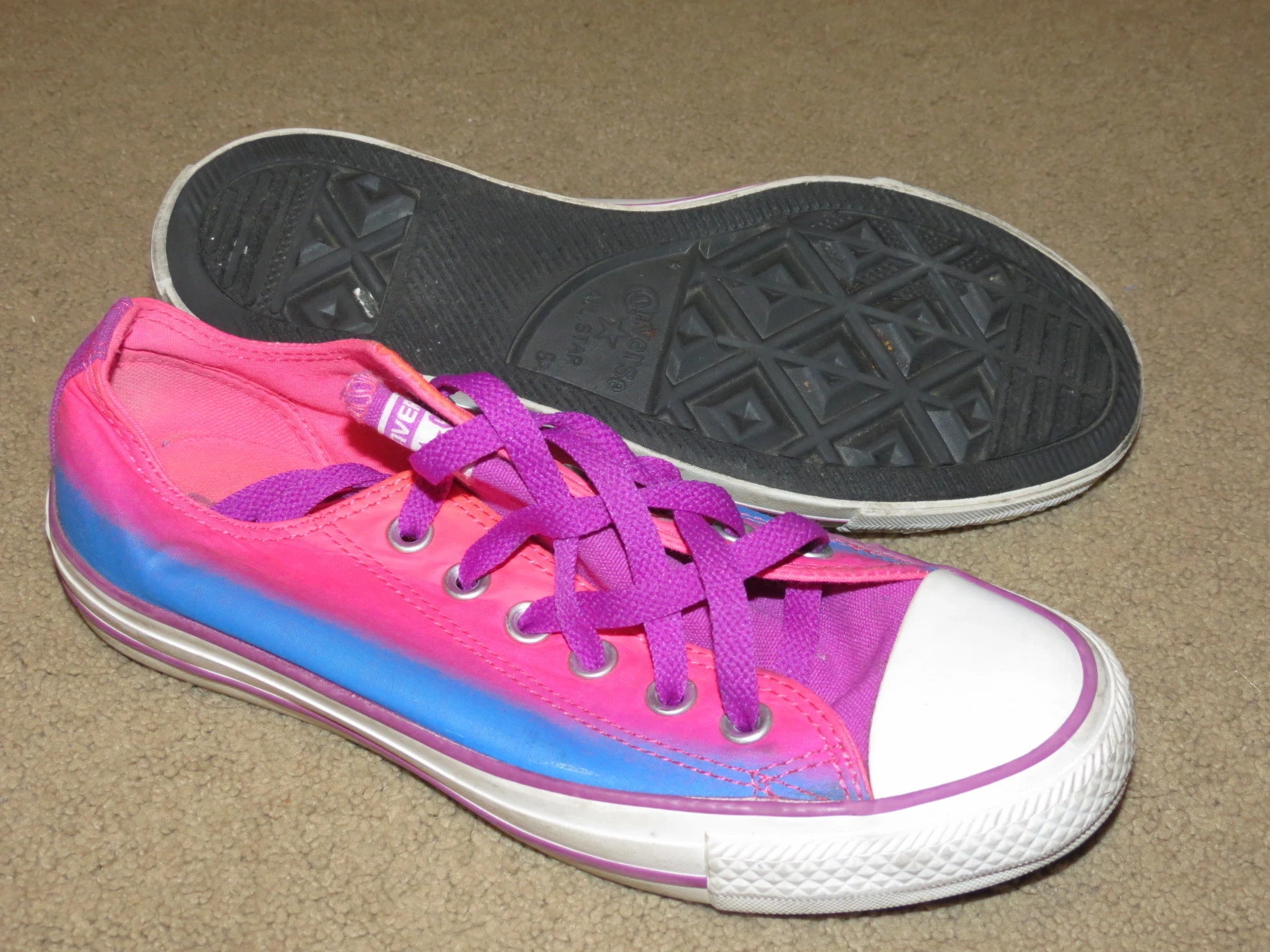GRANDI scarpe sneakers tennis Converse rosa "dissolvenza" a blu tela donna 7 uomo 5