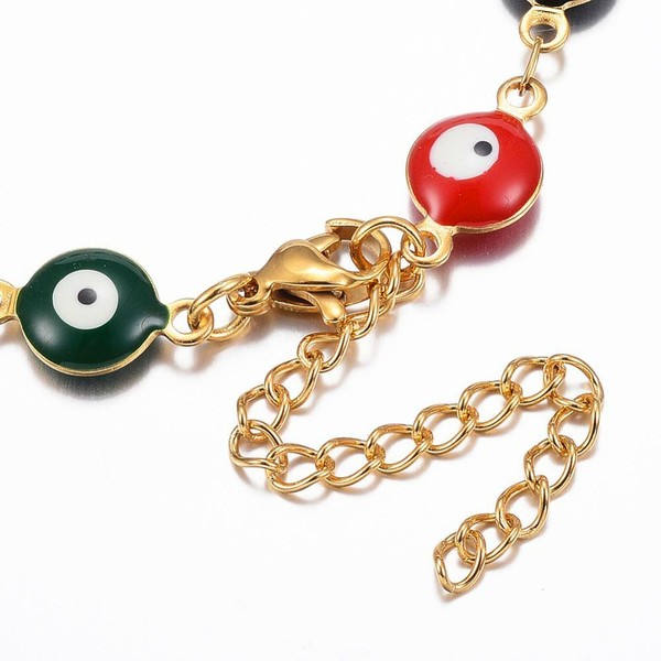 Alternate view of Gold Plated Link Bracelet Evil Eye Lobster Adjustable Size P227
