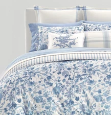 RALPH LAUREN Ada Reversible Floral 3-Pc Comforter Set Full/Queen Blue/Cream $335